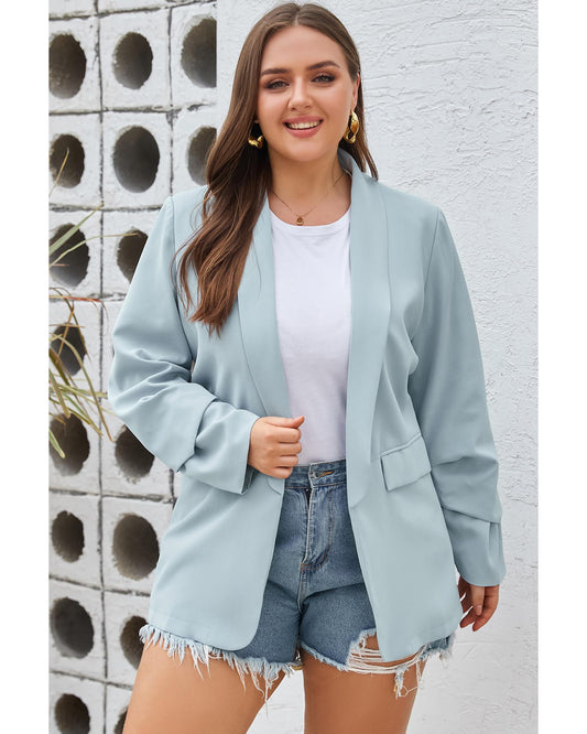 Plus Size Soft Lightweight Pocketed Lapel Blazer
