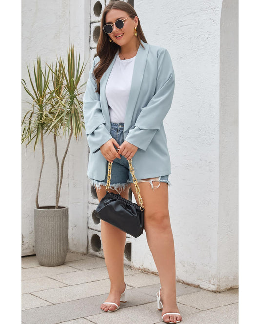 Plus Size Soft Lightweight Pocketed Lapel Blazer