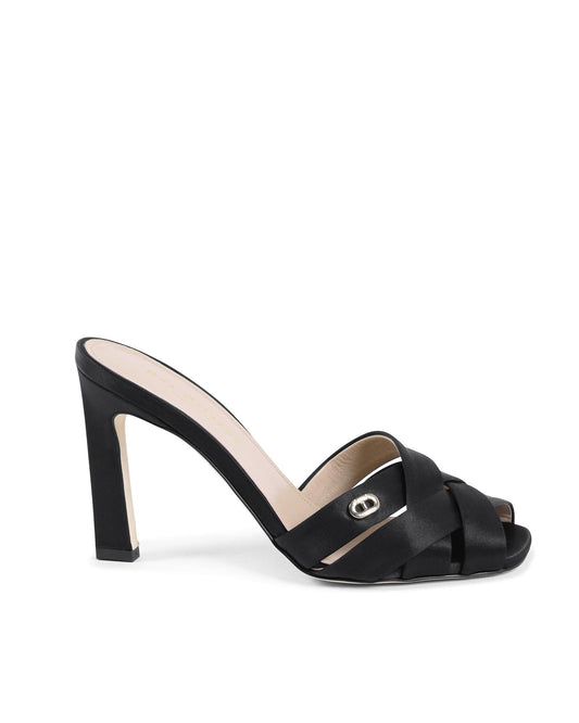 Satin Cross-Strap Stiletto Mules