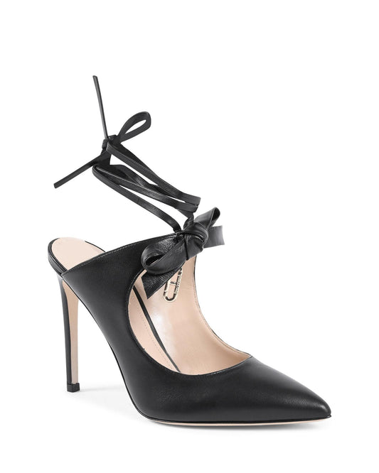 Pointed Toe Leather Bow and Stiletto Heel
