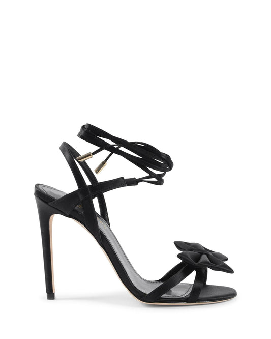 Satin High-Heeled Sandal with Ankle Tie and Bow