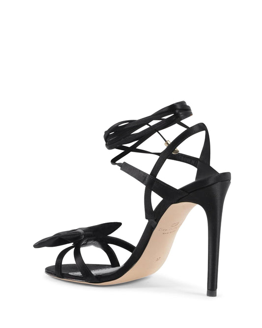 Satin High-Heeled Sandal with Ankle Tie and Bow