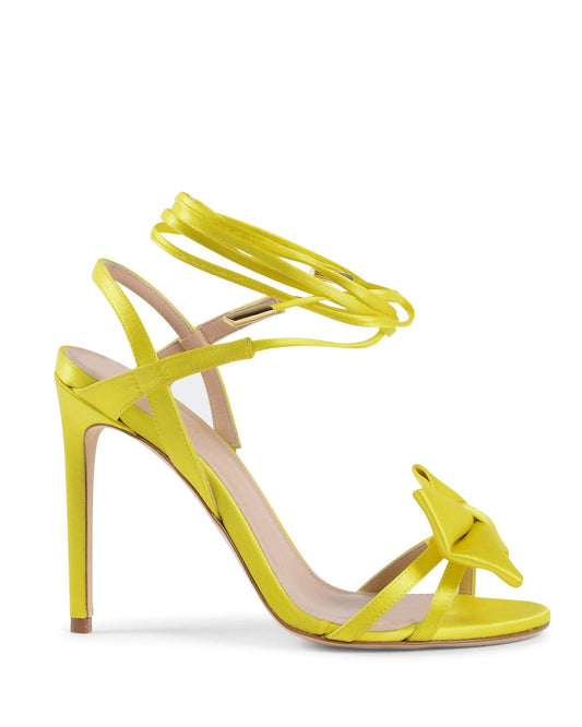 Satin High-Heeled Sandal with Ankle Tie and Bow