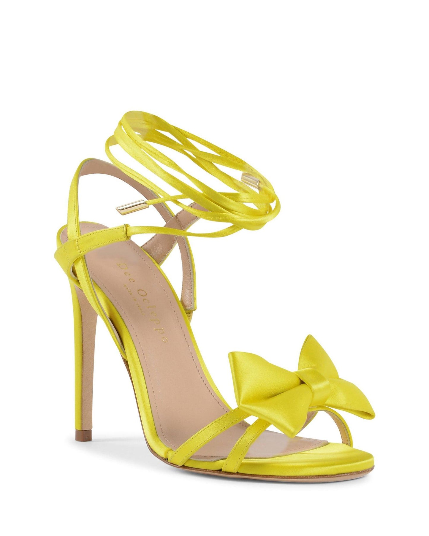 Satin High-Heeled Sandal with Ankle Tie and Bow