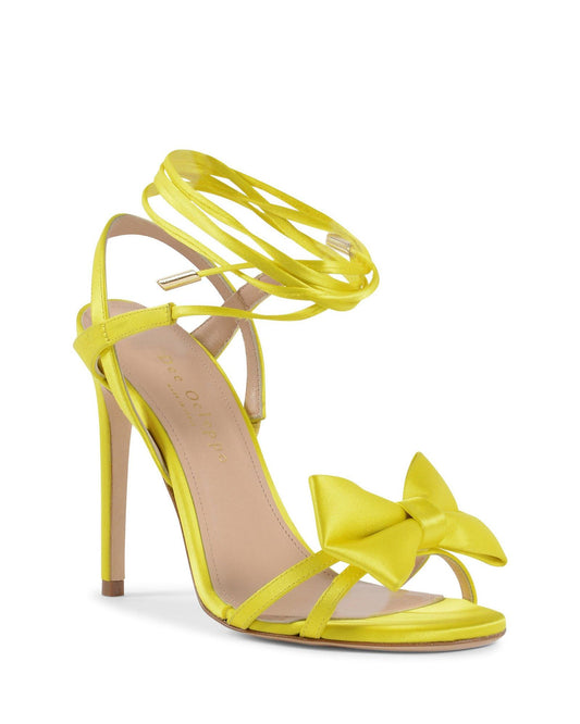 Satin High-Heeled Sandal with Ankle Tie and Bow