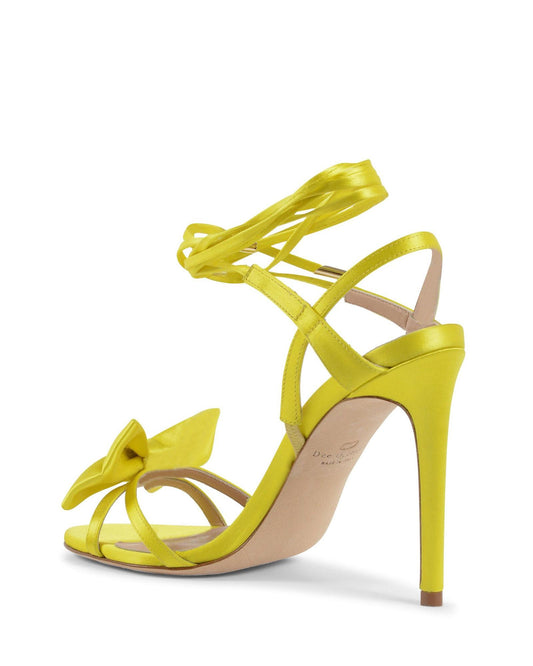Satin High-Heeled Sandal with Ankle Tie and Bow