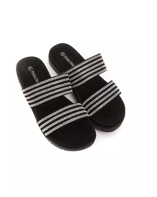 Two-Strap Rhinestone Low Sandal
