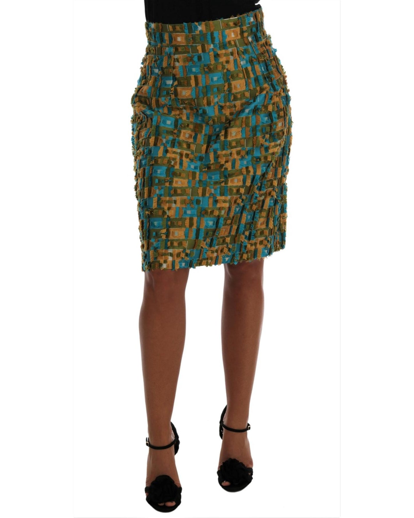 DOLCE & GABBANA Green Jacquard High Waist Pencil Skirt