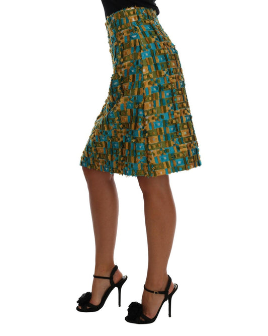 DOLCE & GABBANA Green Jacquard High Waist Pencil Skirt