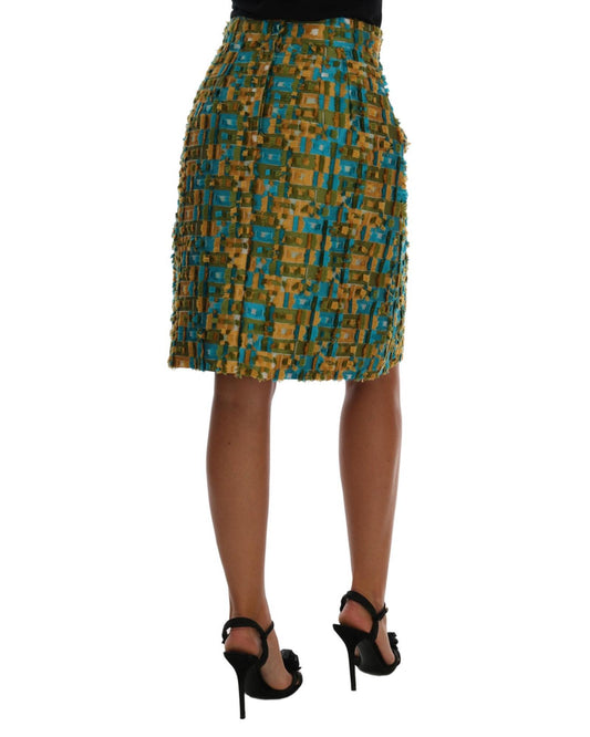 DOLCE & GABBANA Green Jacquard High Waist Pencil Skirt