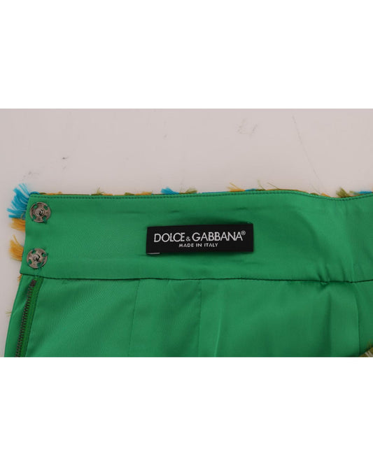 DOLCE & GABBANA Green Jacquard High Waist Pencil Skirt