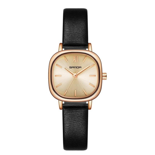 Women Oval Dial Quartz Watch with Simple Bar Scale and Stylish Metal Belt