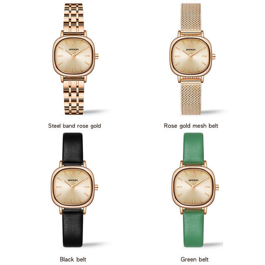 Women Oval Dial Quartz Watch with Simple Bar Scale and Stylish Metal Belt