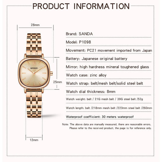 Women Oval Dial Quartz Watch with Simple Bar Scale and Stylish Metal Belt