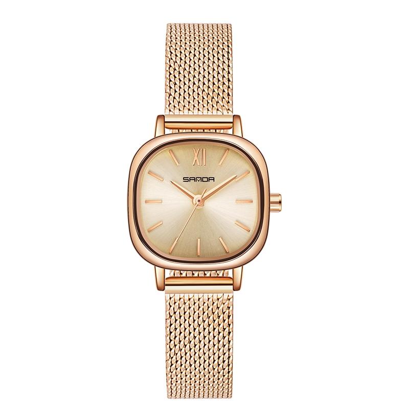 Women Oval Dial Quartz Watch with Simple Bar Scale and Stylish Metal Belt