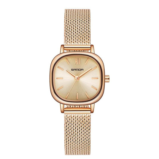 Women Oval Dial Quartz Watch with Simple Bar Scale and Stylish Metal Belt