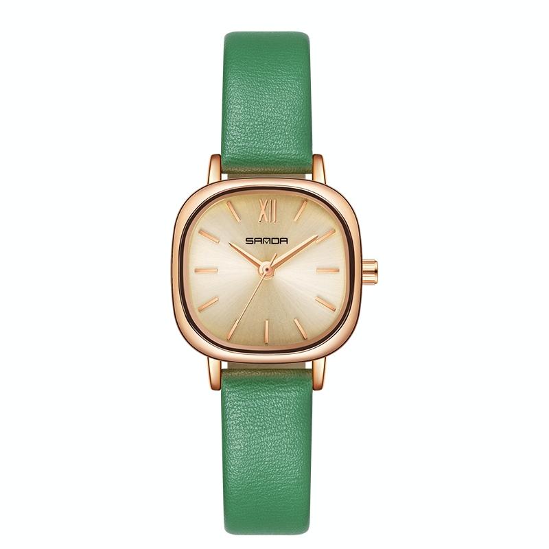 Women Oval Dial Quartz Watch with Simple Bar Scale and Stylish Metal Belt