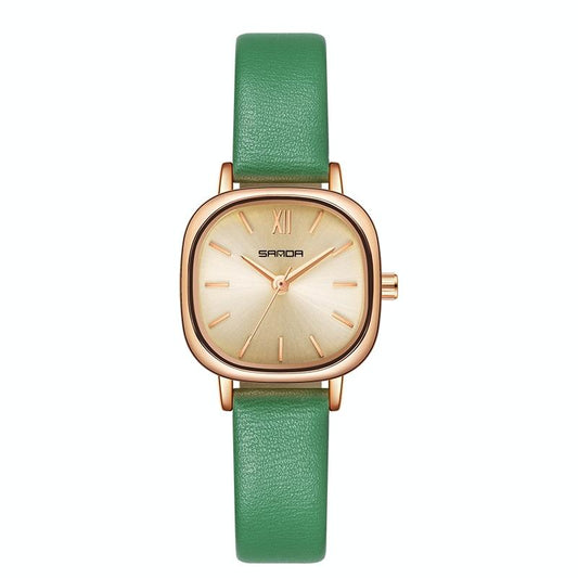 Women Oval Dial Quartz Watch with Simple Bar Scale and Stylish Metal Belt