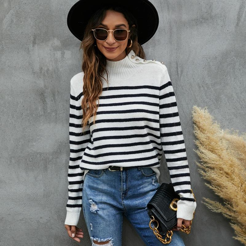 Striped Knitwear Loose Stand-Up Collar Sweater