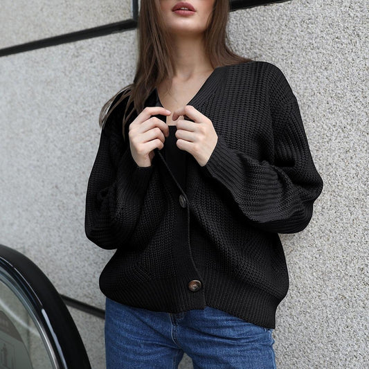 Solid Colour Knit Button Sweater