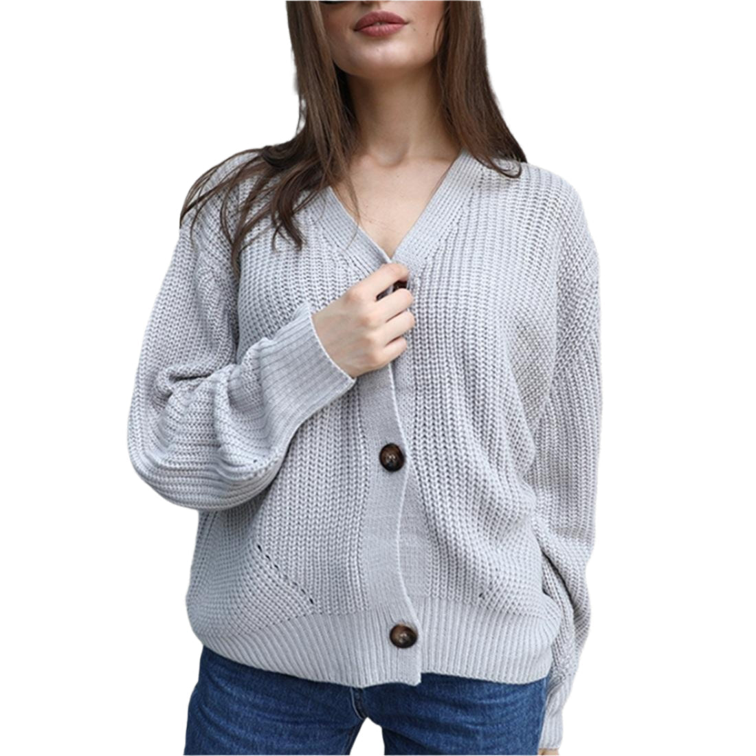 Solid Colour Knit Button Sweater