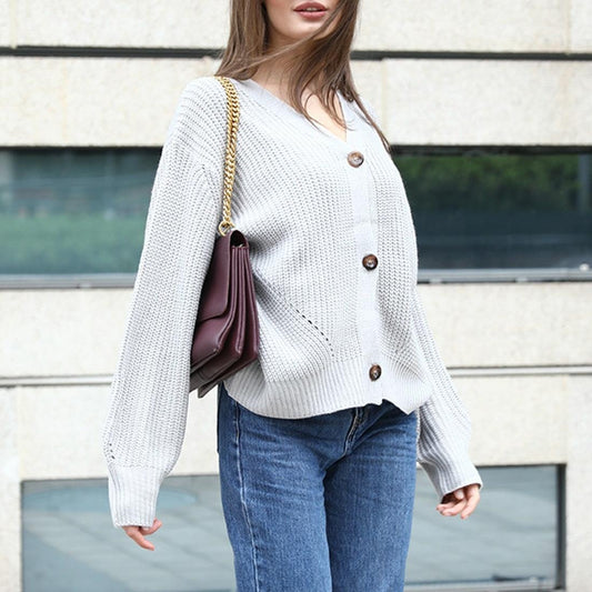 Solid Colour Knit Button Sweater