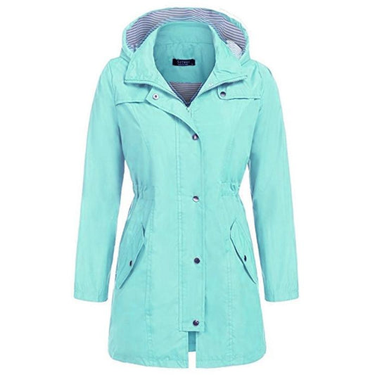 Casual Women Waterproof Waist Hooded Long Coat - Size XL - Black