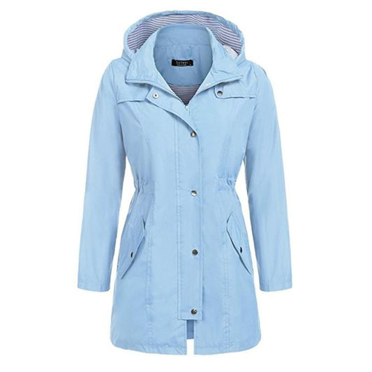Casual Women Waterproof Waist Hooded Long Coat - Size XL - Black