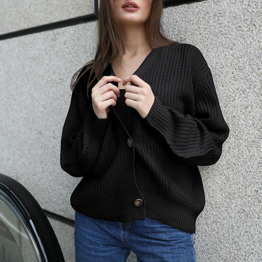 Solid Colour Knit Button Sweater