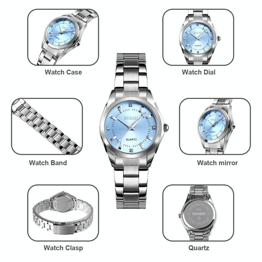 Waterproof Quartz Women's Watch with Rhinestone Steel Strap