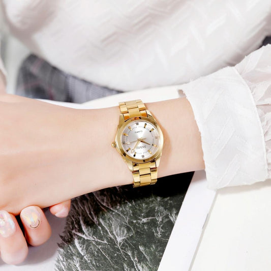 Waterproof Quartz Women's Watch with Rhinestone Steel Strap