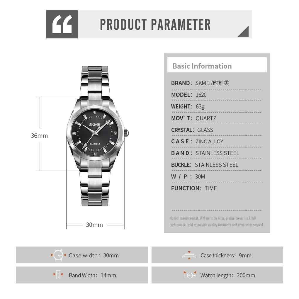 Waterproof Quartz Women's Watch with Rhinestone Steel Strap