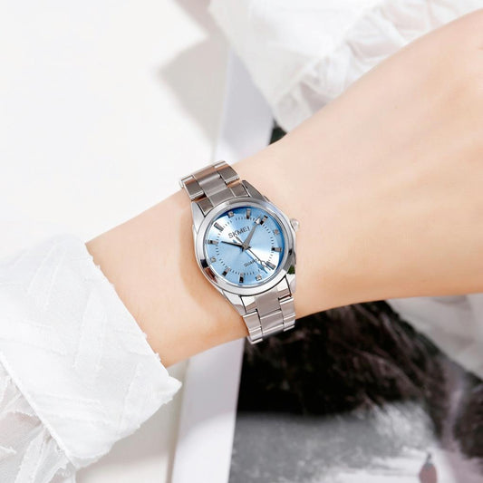 Waterproof Quartz Women's Watch with Rhinestone Steel Strap