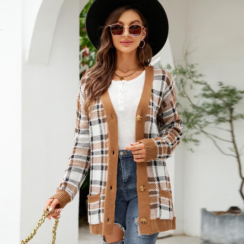 Loose Knitted Cardigan Jacquard Medium-Length Sweater