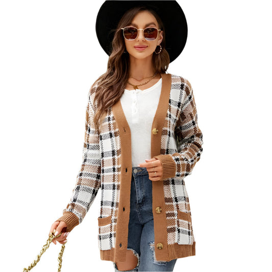 Loose Knitted Cardigan Jacquard Medium-Length Sweater