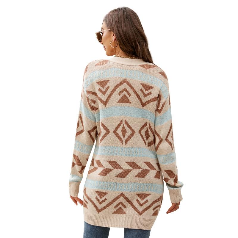 Loose Knitted Cardigan Jacquard Medium-Length Sweater