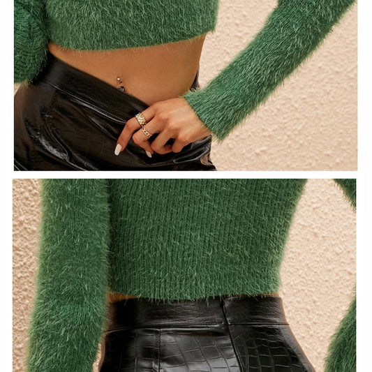 V-Neck Mohair Short Sweater