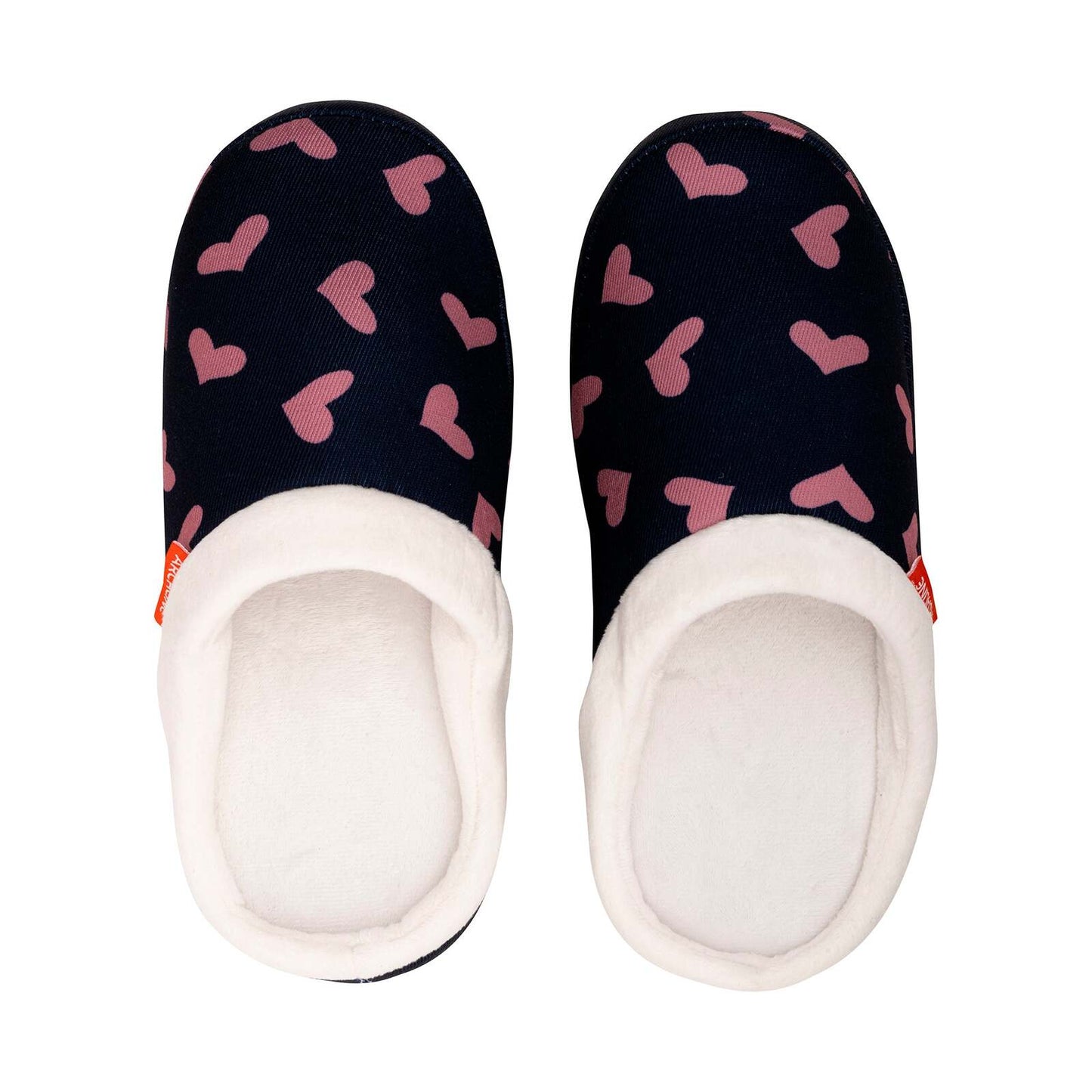 ARCHLINE Orthotic Slippers Closed Arch Scuffs Moccasins Pain Relief in Navy Hearts