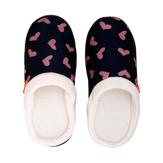 ARCHLINE Orthotic Slippers Closed Arch Scuffs Moccasins Pain Relief in Navy Hearts