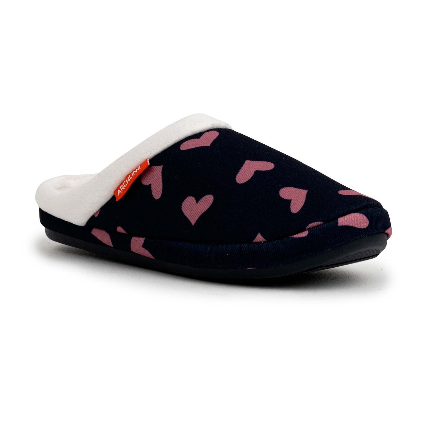 ARCHLINE Orthotic Slippers Closed Arch Scuffs Moccasins Pain Relief in Navy Hearts