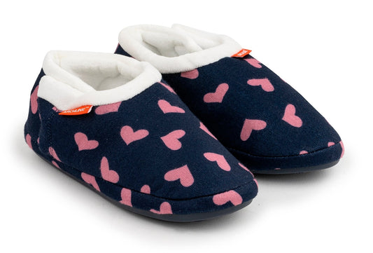 ARCHLINE Orthotic Slippers Closed Arch Scuffs Moccasins Pain Relief in Navy Hearts