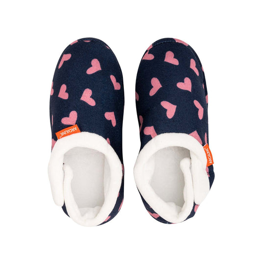 ARCHLINE Orthotic Slippers Closed Arch Scuffs Moccasins Pain Relief in Navy Hearts