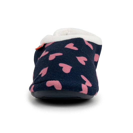ARCHLINE Orthotic Slippers Closed Arch Scuffs Moccasins Pain Relief in Navy Hearts