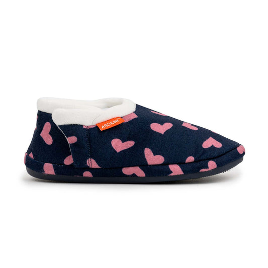 ARCHLINE Orthotic Slippers Closed Arch Scuffs Moccasins Pain Relief in Navy Hearts