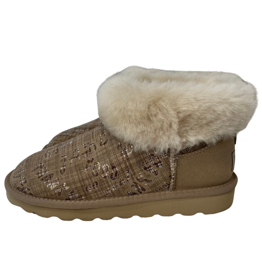 Womens Australian Sheepskin Wool Fur Mini UGG Ankle Boots in Gold Black - 4