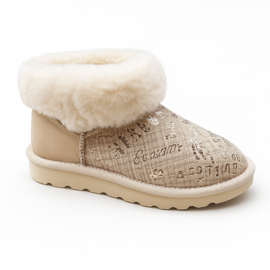 Womens Australian Sheepskin Wool Fur Mini UGG Ankle Boots in Gold Black - 4