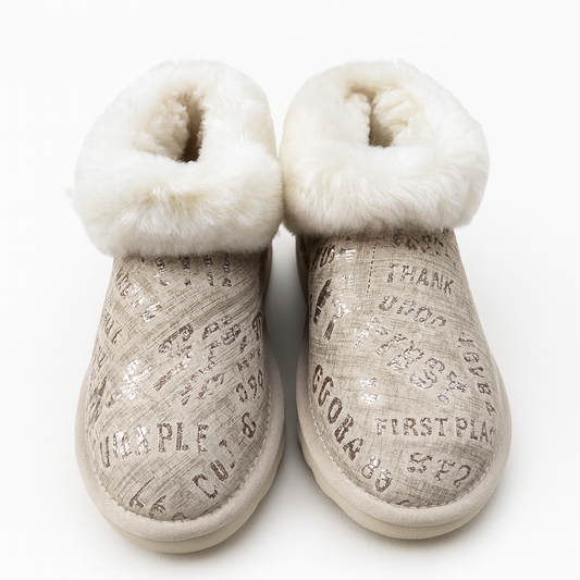 Womens Australian Sheepskin Wool Fur Mini UGG Ankle Boots in Gold Black - 4