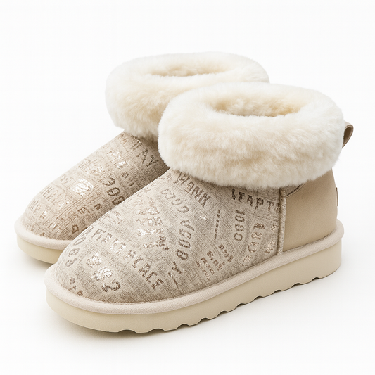 Womens Australian Sheepskin Wool Fur Mini UGG Ankle Boots in Gold Black - 4