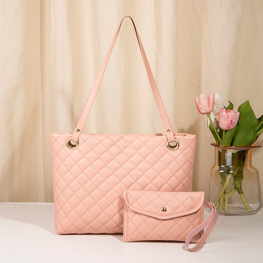 Elegant Quilted Tote Bag with Matching Clutch