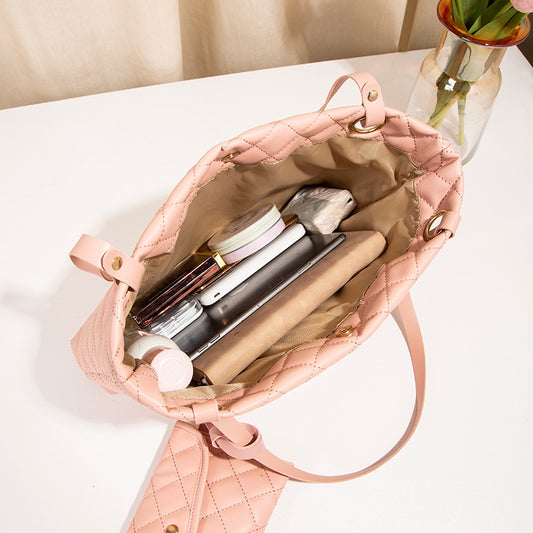 Elegant Quilted Tote Bag with Matching Clutch